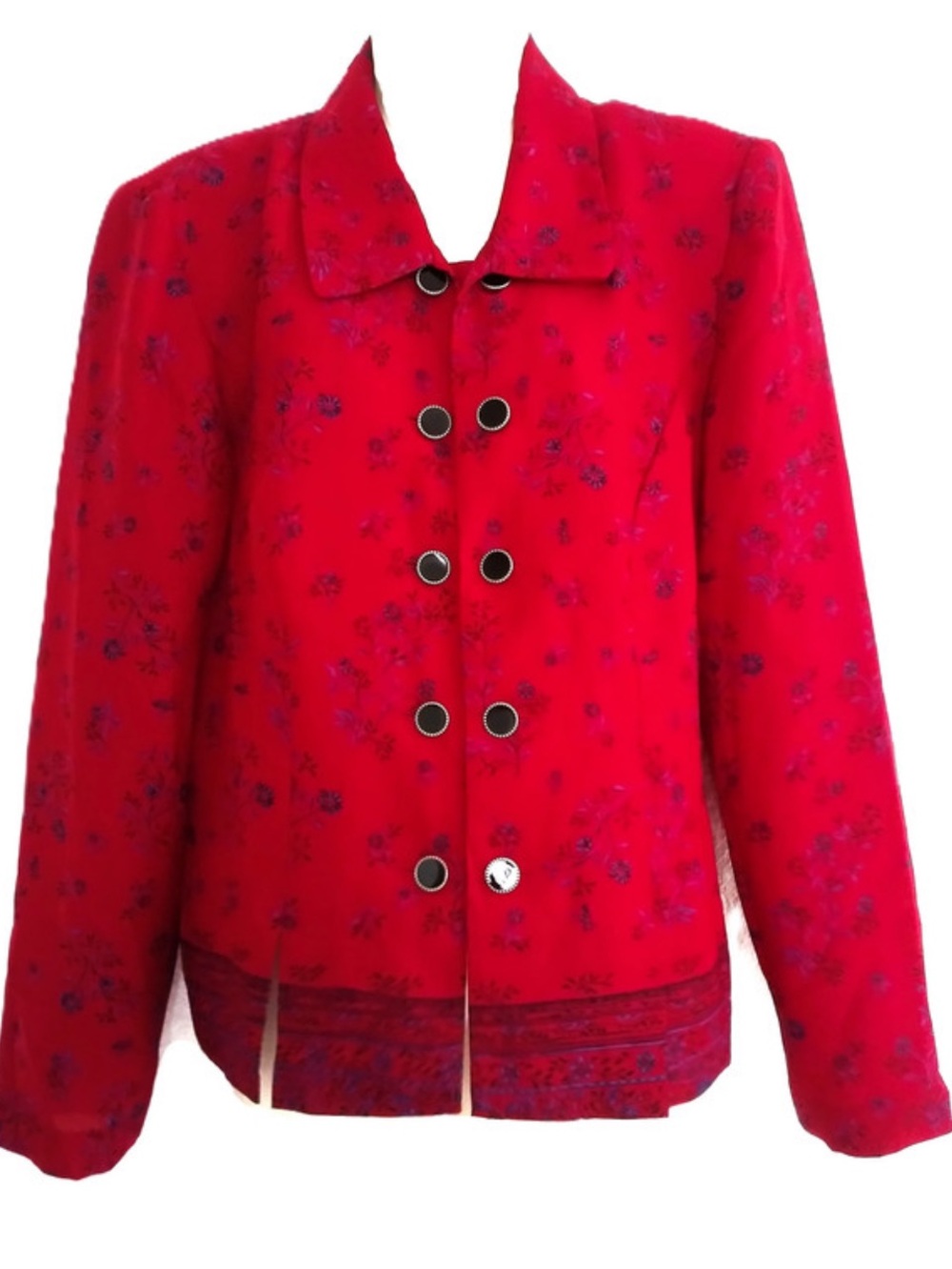 Vintage 90s Leslie Fay Red Floral Double Breasted Blazer Jacket Coat Sz 16